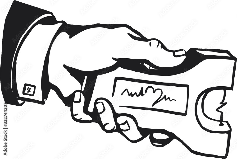 Cartoon hand drawn hand with electroshoker isolated