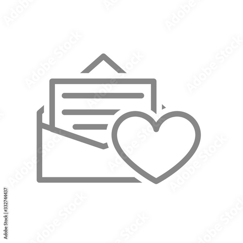 Letter with heart line icon. Customer feedback, user approvement, online message symbol