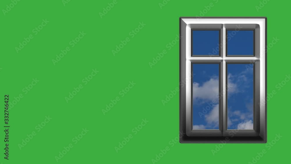 Computer animated window view with moving white clouds on blue sky, with green screen,time lapse Computer animated window view with moving white clouds on blue sky, with green screen,time lapse