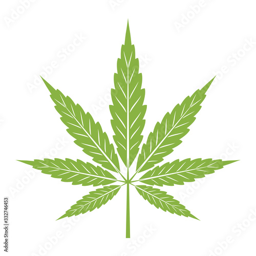Cannabis Green Leaf Icon. Black silhouette Indica Sativa Isolated White Background. Herbal Medicine Herb Plant