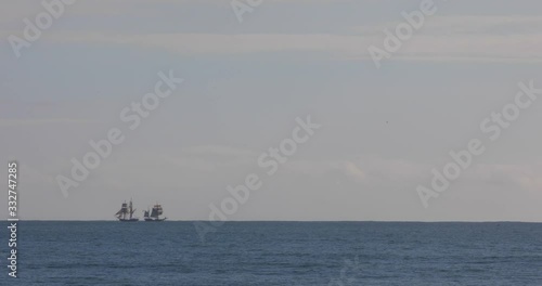 1700's Replica Ship Sails Toward Land near the Channel Islands, California