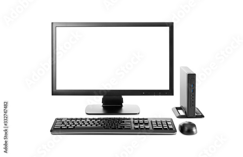 computer with white background and computer mouse isolated on white background