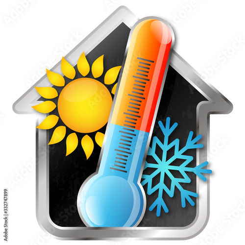 Air conditioning cooling and heating thermometer sun and snowflake design photo