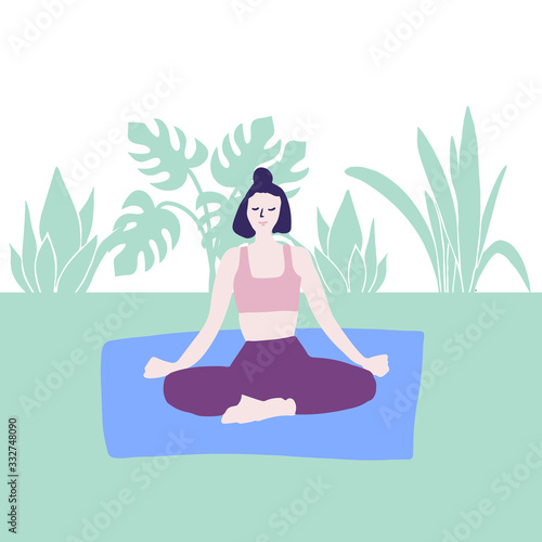 Wallpaper Mural Girl doing yoga. Yoga at utdoors Vector Torontodigital.ca