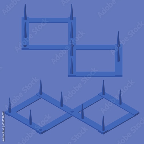 Spike strip isometric. Blue traffic spikes or stinger good for quarantine police concept scenes