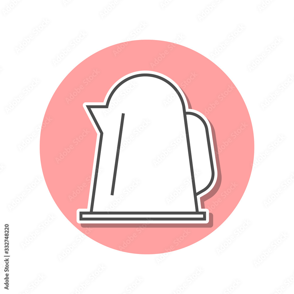 Electric kettle sticker icon. Simple thin line, outline vector of web icons for ui and ux, website or mobile application Electric kettle sticker icon. Simple thin line, outline vector of web icons for ui and ux, website or mobile application