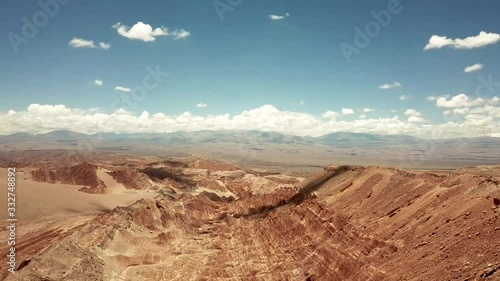 Aerial View Atacama Desert Valle de la Muerte, Death Valley in San Pedro de Atacama, Chile sand hills and rock formations natural wonder by drone