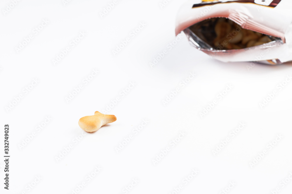 Salty snacks isolated on white background.Copy space Salty snacks isolated on white background.Copy space