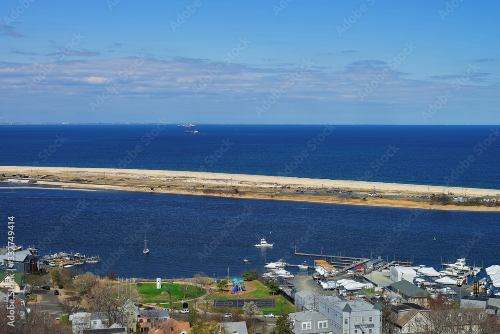 Houses and Atlantic Ocean shore viewed from the light house