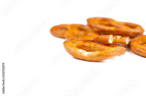 Salt pretzels isolated on white background.Copy space