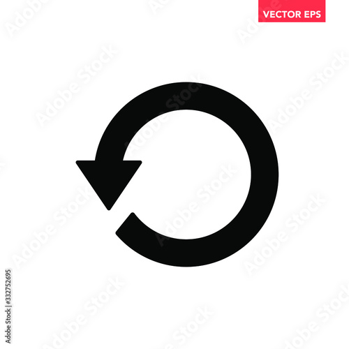 Black round sync refresh or webpage reload arrow icon, simple round turn workflow silhouette interface infographic concept element for app ui ux logo web button isolated on white background photo