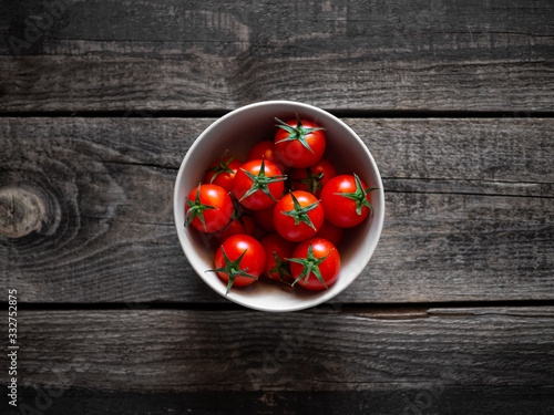 Top view of cherry tomatoes in a bowl