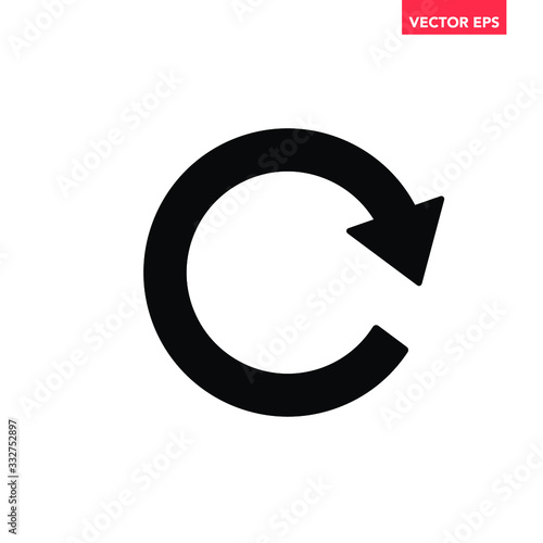 Black replay or reload arrow glyphs flat design icon, simple round turn workflow silhouette interface infographic concept element for app ui ux logo web button isolated on white background