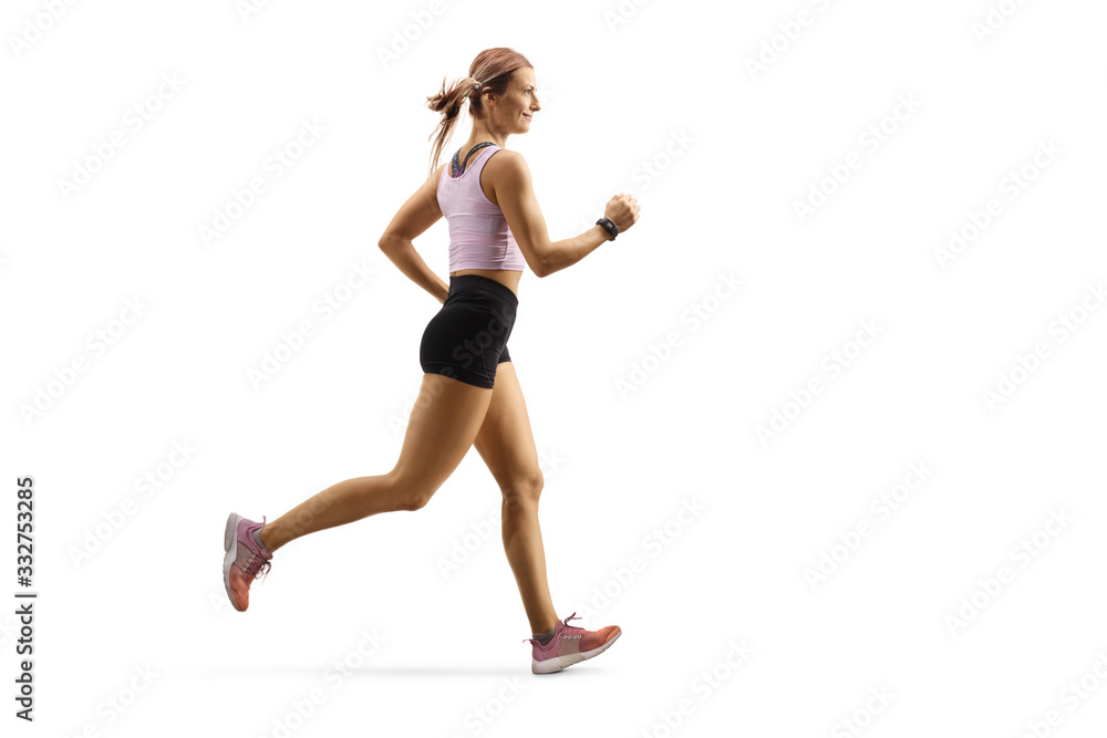 Strong fit muscular woman jogging