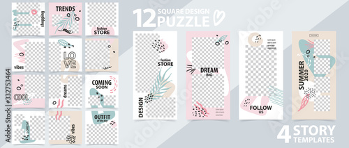 Trendy editable template for social networks stories and posts, vector illustration.