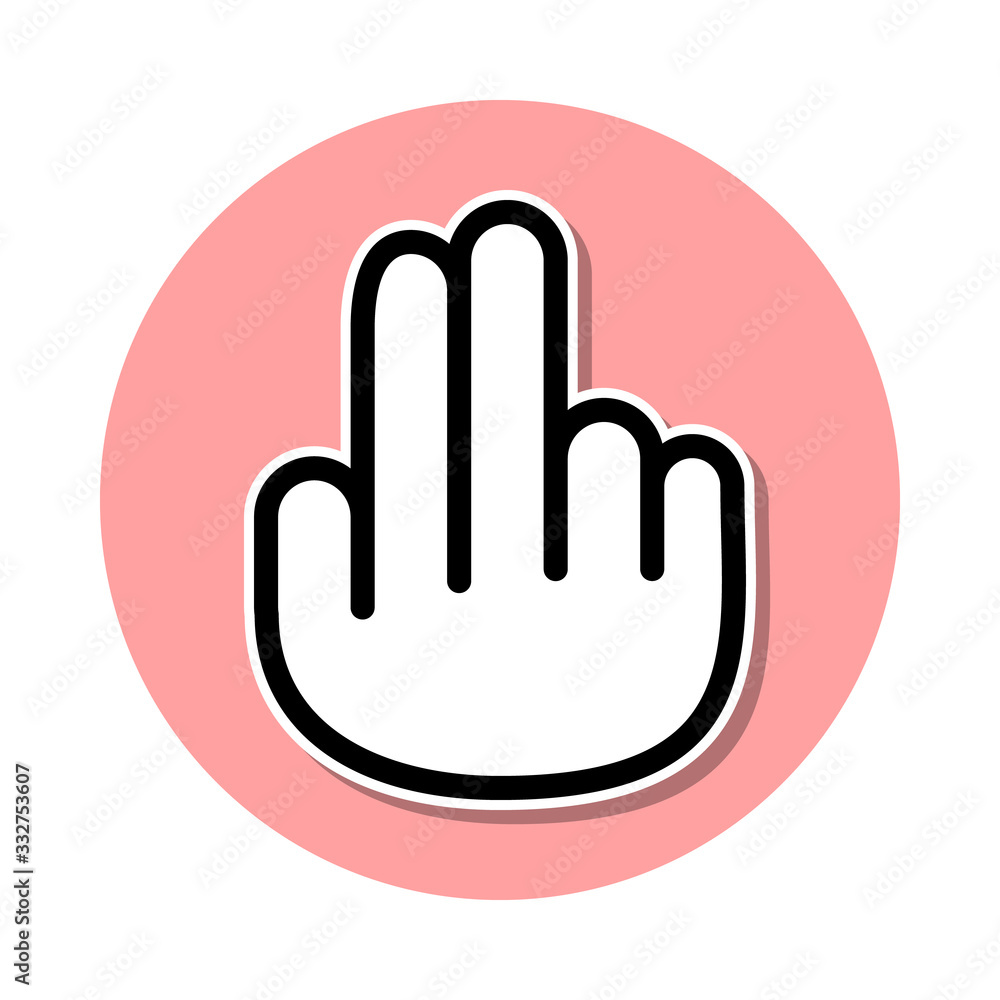 Hand with two fingers sticker icon. Simple thin line, outline vector of web icons for ui and ux, website or mobile application Hand with two fingers sticker icon. Simple thin line, outline vector of web icons for ui and ux, website or mobile application