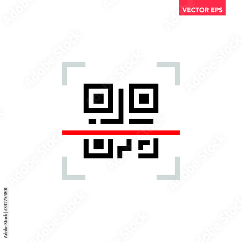 Scanning black qarcode / barcode with red laser light line icon, simple business coding flat design interface element for app ui ux web button banner, eps 10 vector isolated on white background