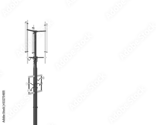 Antenna, transmitter isolated on white background. 3d render illustration, element for design, advertising. Communication technology, wireless connect. Signal receiver, internet coverage for mobile