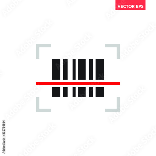 Scanning black qarcode / barcode with red laser light line  icon, simple business coding flat design interface element for app ui ux web button banner, eps 10 vector isolated on white background