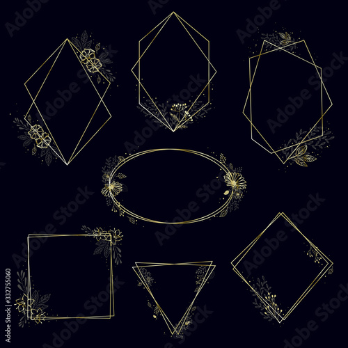 Gold collection of geometrical frames,luxury templates, decorative patterns. Modern abstract elements, vector illustration.