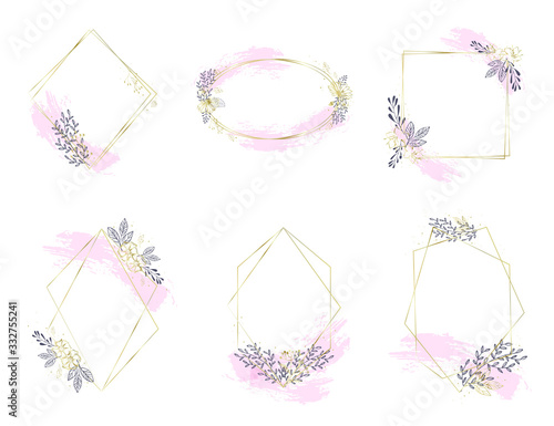 Gold collection of geometrical frames,luxury templates, decorative patterns. Modern abstract elements, vector illustration.