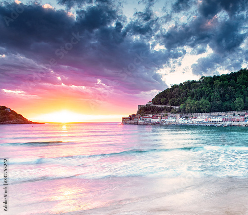 Nice sunset at the old town of San Sebastian, Spain