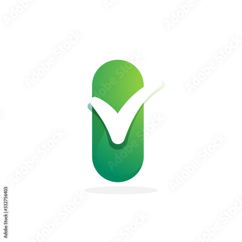 Letter I green logo with check mark inside.