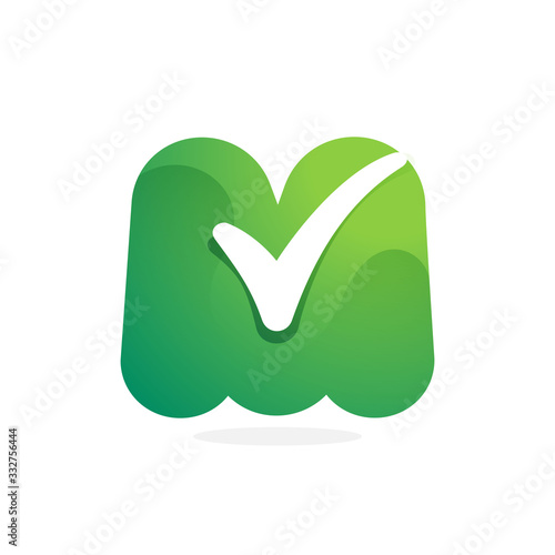 M letter green logo with check mark inside.