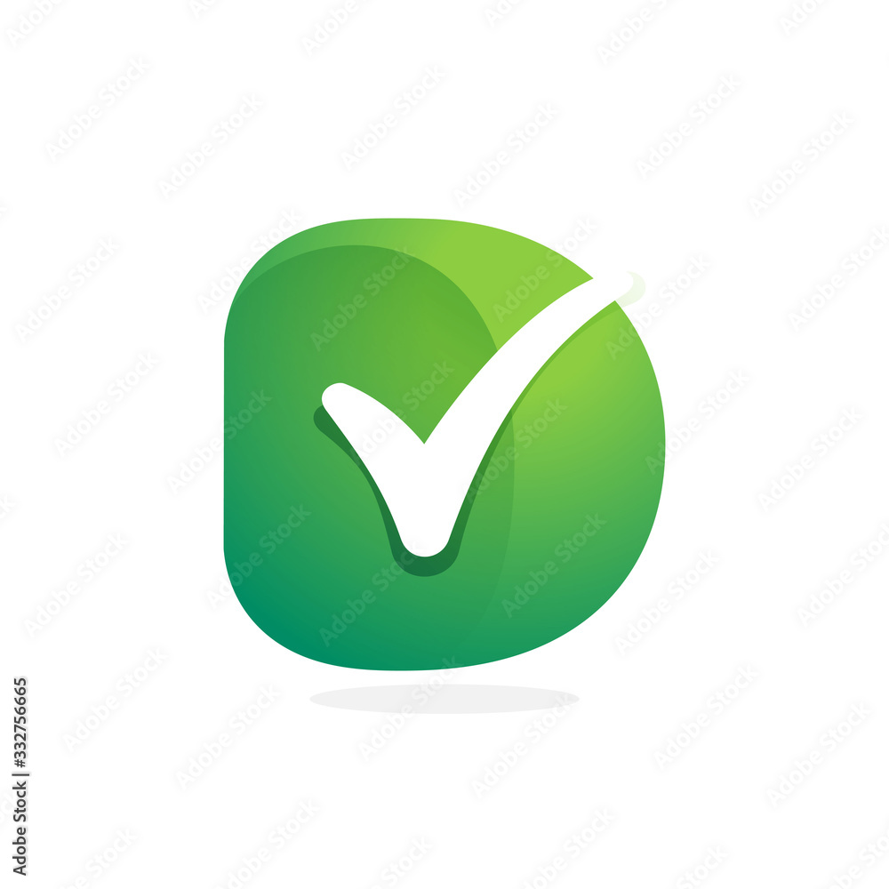 D letter green logo with check mark inside. D letter green logo with check mark inside.