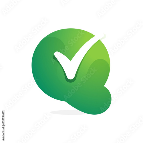 Q letter green logo with check mark inside.