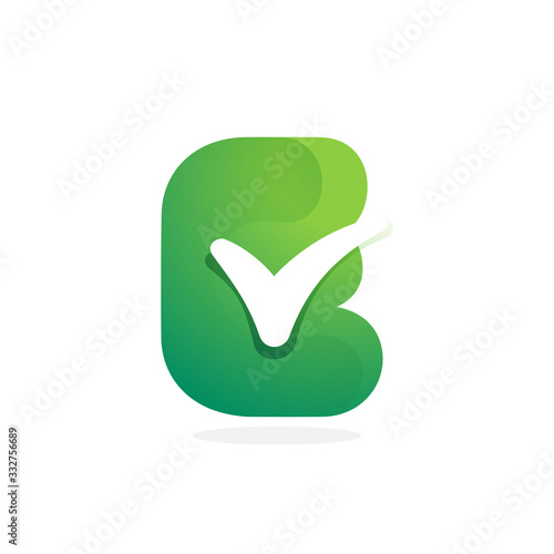 E letter green logo with check mark inside.