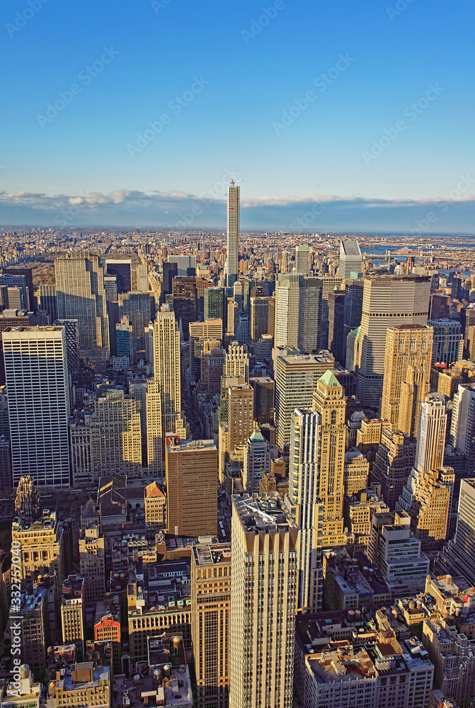 Aerial view from Empire State Building on Midtown Manhattan
