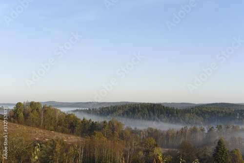 Bieszczady Mountain park with top view in high sun