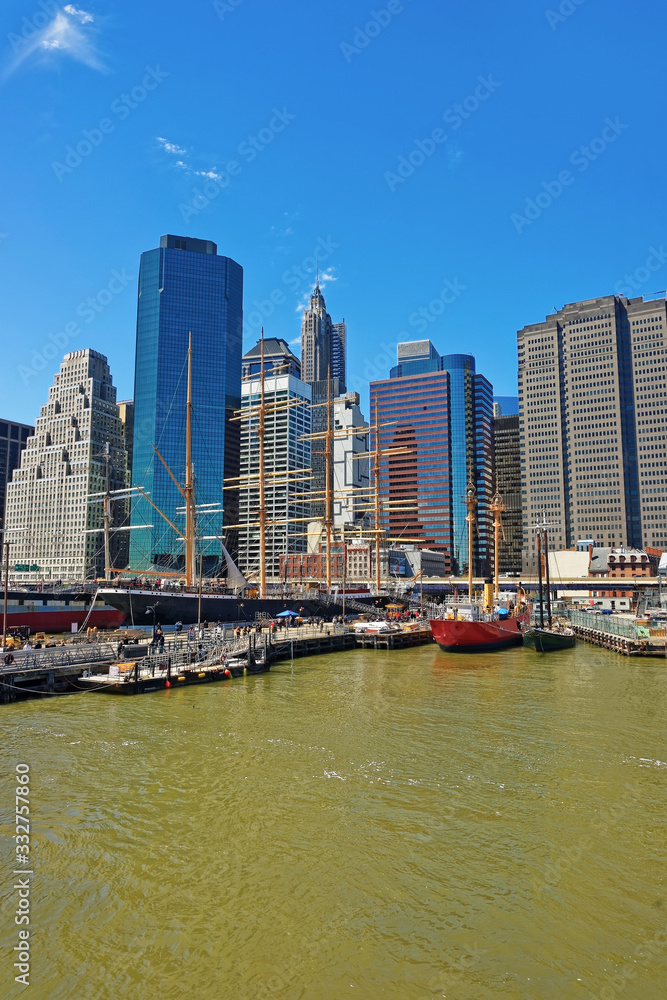 Ships at harbor of South Street Seaport