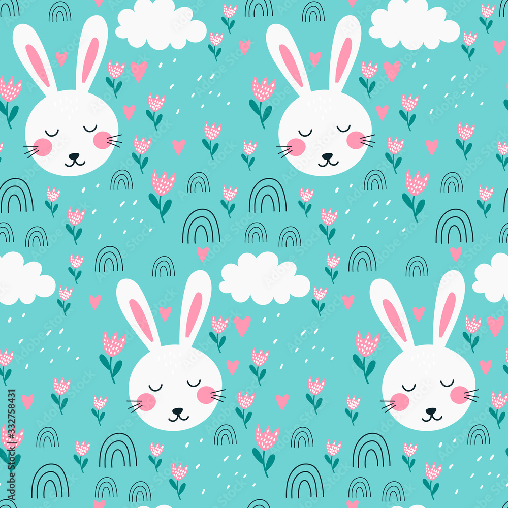 Seamless pattern with cute rabbit. Childish print. Vector Seamless pattern with cute rabbit. Childish print. Vector