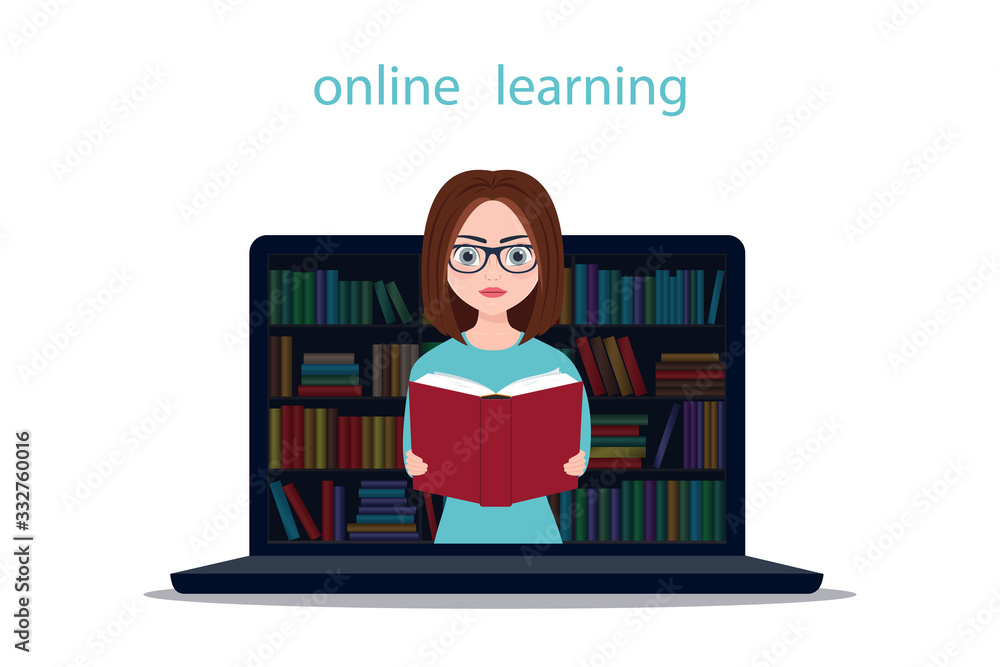 online learning. vector. open laptop with electronic library online learning. vector. open laptop with electronic library