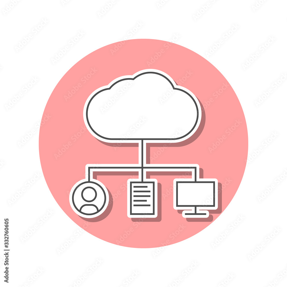 Cloud storage sticker icon. Simple thin line, outline vector of web icons for ui and ux, website or mobile application Cloud storage sticker icon. Simple thin line, outline vector of web icons for ui and ux, website or mobile application