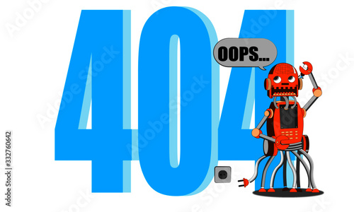 Concept 404 Robot Error Page. Flat cartoon style. Vector illustration
