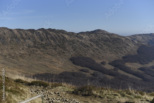 Bieszczady Mountain park with top view in high sun