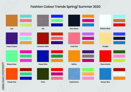 Fashion colour trends spring summer 2020. An example of a trendy color palette. Forecast of the future color tendency. Vector illustration