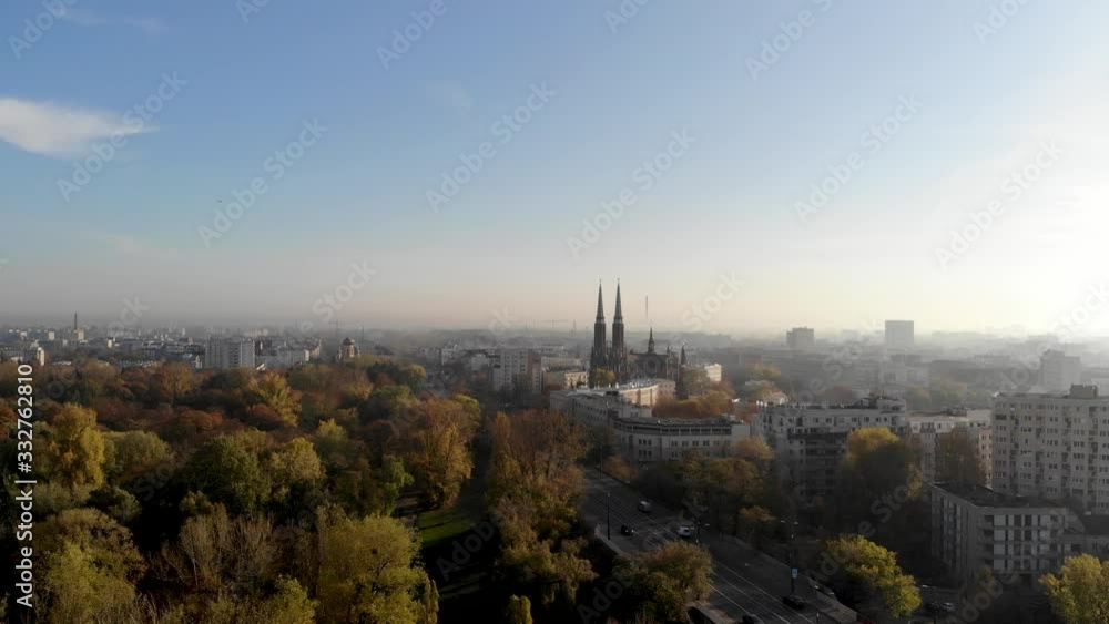 Aerial, panoramic view of St. Florian's Cathedral in Warsaw on a sunny day Aerial, panoramic view of St. Florian's Cathedral in Warsaw on a sunny day