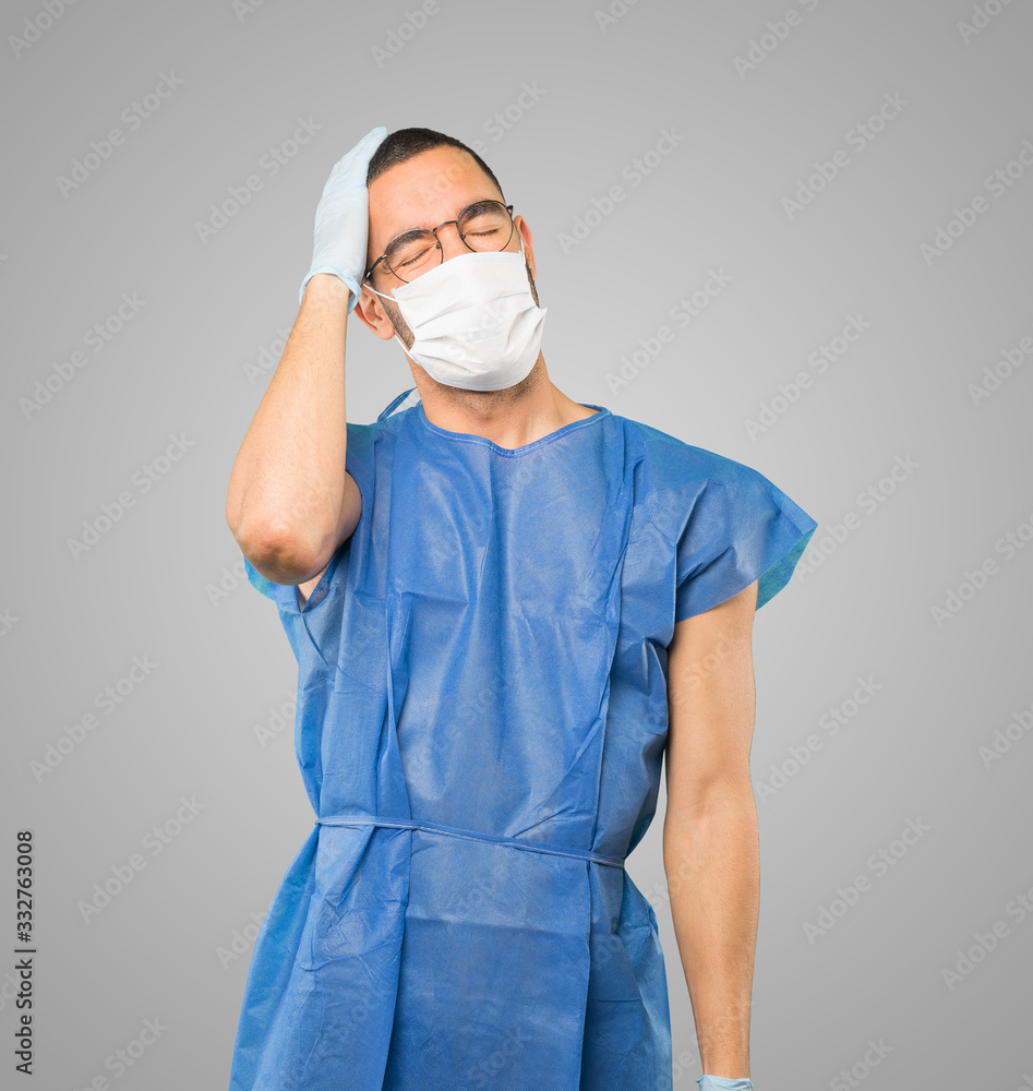 Coronavirus.Young man doing concepts and wearing mask and protective gloves Coronavirus.Young man doing concepts and wearing mask and protective gloves