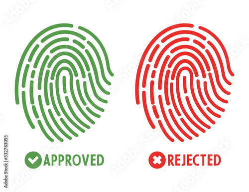 Fingerprint simple round icon, accepted and rejected state authentication symbols, vector illustration.