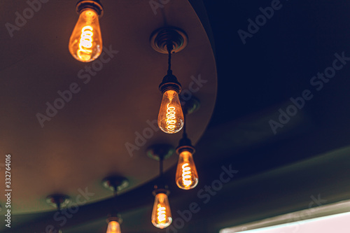 Moody and mellow lights bulbs decoration in a restaurant
