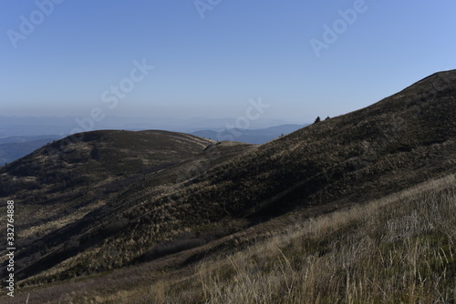 Bieszczady Mountain park with top view in high sun