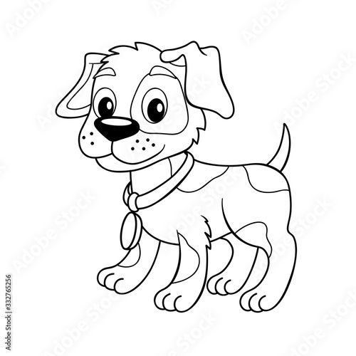 Cute cartoon little dog. Puppy. Black and white vector illustration for coloring book