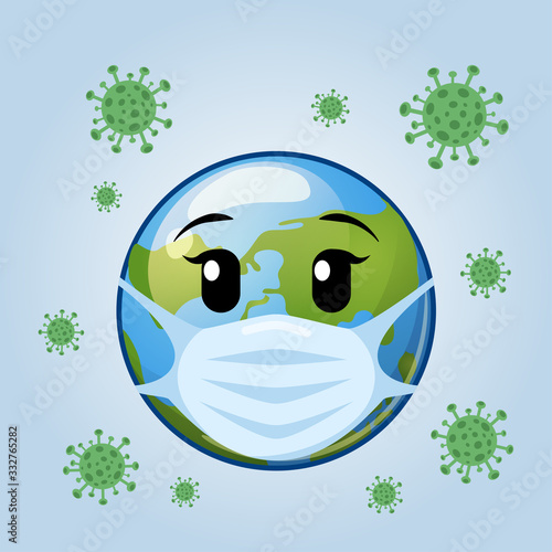 Earth in medical mask. Stop Coronavirus. Covid-19. Stop the global pandemic
