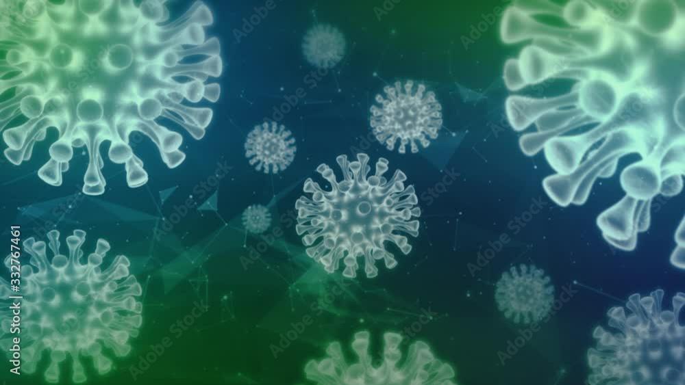 Coronavirus 4K high quality animation on a green tones video in forward camera movement with viruses all arround Coronavirus 4K high quality animation on a green tones video in forward camera movement with viruses all arround