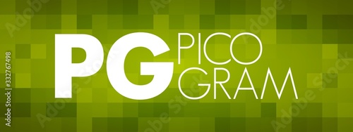 PG - Picogram acronym, medical concept background