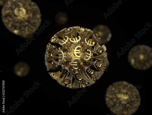 What will the corona virus do to our financial and economic systems? This is image depicts a gold virus with money symbols